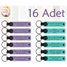 Mor Menekşe & Turkuaz, 16’lı Set, Isim Yazılı Anlamlı Deri Hediyelik, Aile Pikniklerine Küçük Hatıra