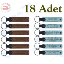 A Kahve & Gök Mavi, Aile Pikniğine Özel Küçük Sürpriz, 18’li Set, Kişisel Mesajlı Deri Anahtarlık