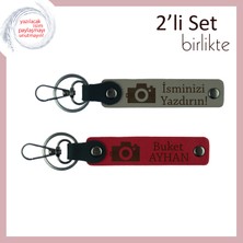 Objektif Gibi Keskin Duygular, Kamera Temalı Isme Yazılabilir Anahtarlık Takımı, Kül Gri-Kırmızı