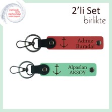 Gemici Temalı Şık ve Anlamlı Deri Hediye, Çapa Motifli 2’li Anahtarlık Set, Nar Çiçeği-Açık Yeşil