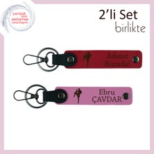 Boks Temalı Doğum Gününe Uygun Armağan, Erkek Tarzına Kalıcı Isimli Deri Anahtarlık, Kırmızı-Pembe