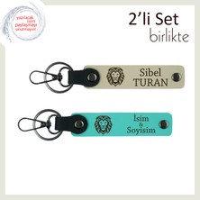 Aslan Figürlü Tarz Sahibi Hediyelik, Erkek Sevgiliye Kişisel Yazılı Anahtarlık, Sütlü Kahve-Turkuaz