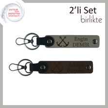 Marina Keyfi Sevenlere Uygun Hediyelik, Çapa Desenli Kişisel Anahtarlık Takımı, Kül Gri-Koyu Kahve