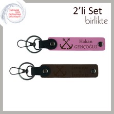 Denizaltı Temalı Kalıcı Anı, Kişisel Yazı Yazılabilir 2’li Deri Anahtarlık, Pembe-Koyu Kahve