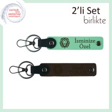 Isme Özel Kaplan Temalı Deri Anahtarlık , Stil Sahibi Erkekler Için, Açık Yeşil-Koyu Kahve