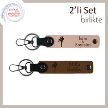 Kickboks Temalı Minimalist Armağan, Erkek Sevgiliye Kişisel Yazılı Anahtarlık, Yavru Ağzı-Açık Kahve