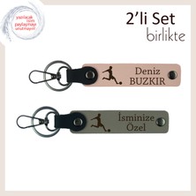 Kişisel Yazı Eklenebilir Deri Anahtarlık, Futbol Figürlü Erkek Kardeşe Armağan, Yavru Ağzı-Kül Gri