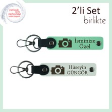 Erkek Arkadaşa Uygun Sanatsal Hediye, Fotoğraf Makinesi Temalı Deri Anahtarlık, Açık Yeşil-Beyaz