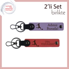 Erkek Arkadaşa Kalıcı Yazı Eklenebilir Anahtarlık Set, Futbol Figürlü Hediye Seçenek, Mor-Nar Çiçeği