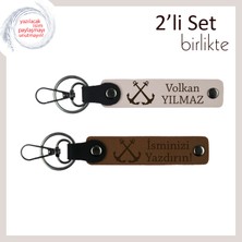 Denize Yolculuk Edenlere Hatıra Olarak Hazırlanan Çıpa Temalı Deri Anahtarlık, Pudra-Açık Kahve
