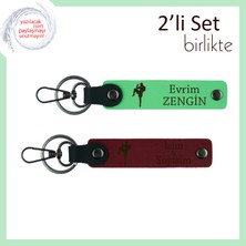 Kickboks Temalı Minimalist Armağan Erkek Sporcuya Özel Kişisel Isimli Anahtarlık, Fıstık Yeşil-Bordo