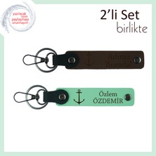 Yat Figürüyle Hazırlanmış Hediyelik, Denizle Bağını Taşıyan Deri Anahtarlık Seti, Koyu Kahve-A Yeşil