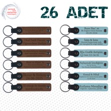 A Kahve & Gök Mavi, Eğitimcilere Yıl Sonu Teşekkürü, 26’lı Set, Isim Yazılabilen Deri Anahtarlık