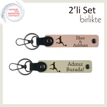 Futbol Temalı Kız Sevgiliye Uygun Tarz Tasarım, Deri Anahtarlık Seti, Yavru Ağzı-Sütlü Kahve