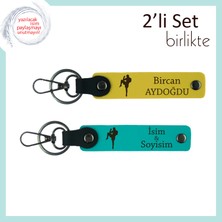 Erkek Kardeşe Sporcu Ruhunu Yansıtan Hediye, Boks Motifli Isim Yazılı Anahtarlık, Sarı-Koyu Turkuaz