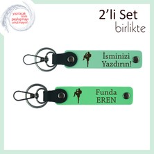 Erkek Sevgiliye Boks Temalı Armağan, Yazı Eklenebilir Deri Anahtarlık Seti, Açık Yeşil-Fıstık Yeşil