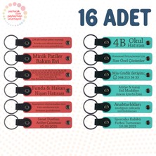 Nar Çiçeği & Turkuaz, 16’lı Set, Isim Yazılı Deri Hediyelik, Nişan Törenine Katılanlara Özel Hediye