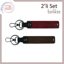 Gemici Çıpası Figürlü Anahtarlık, Kişiye Özel Tasarımıyla Şık Hediyelik 2’li Set, Bordo-Koyu Kahve