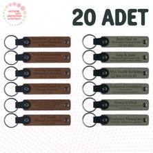 A Kahve & Kül Gri, Resim Kursu Öğrencilerine Hatıra, 20’li Set, Kişiye Özel Yazılı Deri Anahtarlık