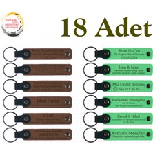 A Kahve & Fıstık Yeşili, Kamp Arkadaşlarına Anı Olarak, 18'li Set, Kişisel Mesajlı Deri Anahtarlık