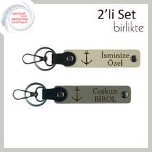 Gemici Ruhunu Sade Şıklıkta Taşıyan Deri Anahtarlık, Çapa Motifli 2’li Set, Sütlü Kahve-Kül Gri
