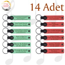 Yeşil & Nar Çiçeği, Kına Gecesi Davetlilerine Anı, 14’lü Set, Kişiselleştirilebilir Deri Anahtarlık