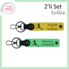 Futbol Figürlü Doğum Günü Hediyesi, Erkek Sporcuya Yazı Eklenebilir Deri Set, Sarı-Fıstık Yeşil