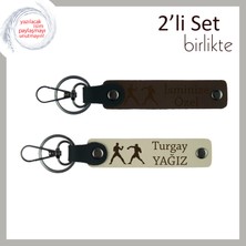 Mücadeleyle Büyüyen Ruhlara, Combat Temalı, Isme Özel 2’li Anahtarlık Seti, Koyu Kahve-Sütlü Kahve