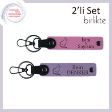 Kedisever Arkadaşa Sevimli Armağan, Pati Desenli, Kişisel Anahtarlık, Pembe-Mor Menekşe