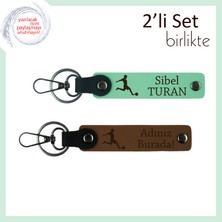 Futbol Temalı Tarz Sahibi Hediye, Erkek Sevgiliye Yazı Eklenebilir Anahtarlık, Açık Yeşil-Açık Kahve