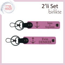 Gemi Figürlü Kişisel Anahtarlık, Deniz Motifi Sevenlere 2’li Hatıralık Set, Pembe-Pembe