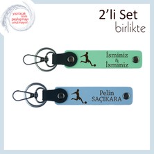 Kız Sevgiliye Futbol Temalı Hediye, Doğum Gününe Uygun Kişisel Anahtarlık Set, Açık Yeşil-Gök Mavi