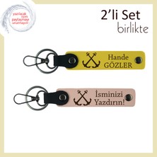 Teknede Geçen Yazların Temsilcisi, Isme Özel Çıpa Motifli Deri Anahtarlık, Sarı-Yavru Ağzı