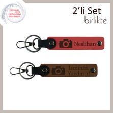 Fotoğrafçılıkla Bütünleşen Hediye, Kişisel Kamera Temalı Anahtarlık Takımı, Nar Çiçeği-Açık Kahve