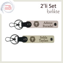 Aslan Temalı Tarz Sahibi Anahtarlık, Erkek Tarzına Uygun Kişisel Isimli Armağan, Pudra-Sütlü Kahve