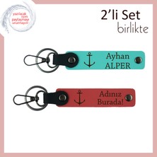Denizaltı Macerasını Temsil Eden Hediyelik Tasarım, Çapa Motifli Deri Set, Turkuaz-Nar Çiçeği