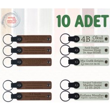 A Kahve & Beyaz, Birlikte Geçen Güzel Günler Için, 10’lu Set, Kişiye Özel Yazılı Deri Anahtarlık