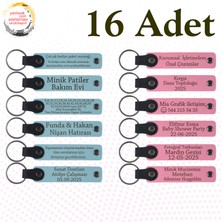 Gök Mavi & Pembe, 16’lı Set, Isim ve Mesajlı Özel Anahtarlık, Nişan Töreninde Dağıtılacak Anı