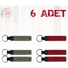 Kül Gri & Kırmızı, 6’lı Set, Isim Yazılabilen Deri Anahtarlık, Aile Pikniklerine Özel Hatıra