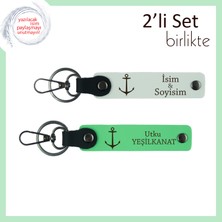 Yelkenci Sevgiliye Verilebilecek Anlamlı Armağan, Çıpa Desenli Deri Anahtarlık, Beyaz-Fıstık Yeşil