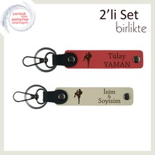 Tekvando Sever Kız Arkadaşa Özel Hediye, Dövüş Temalı Kişisel Deri Anahtarlık, Nar Çiçek-Sütlü Kahve