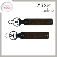 Deklanşöre Basanlara Anlamlı Hediye, Kamera Temalı Isimli 2’li Anahtarlık Set, Koyu Kahve-Koyu Kahve