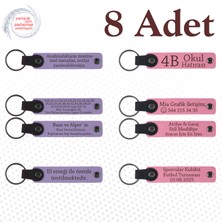 Mor Menekşe & Pembe, 8’li Set, Kişisel Mesajlı Deri Hediyelik, Aile Pikniklerine Küçük Sürpriz