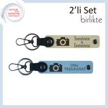 Fotoğrafçı Kardeşe Armağan, Kamera Temalı, Kişisel 2’li Anahtarlık Seti, Sütlü Kahve-Gök Mavi