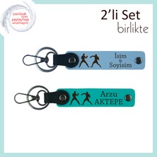 Sert Duruşlu Sevgiliye, Ring Temalı, Isme Yazılabilir 2’li Anahtarlık Seti, Gök Mavi-Koyu Turkuaz