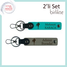 Dövüş Temalı Tarz Sahibi Hediye, Kız Kardeşe Kalıcı Kişisel Isimli Anahtarlık Set, K Turkuaz-Kül Gri