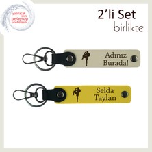 Kickboks Figürlü Minimalist Hediyelik, Erkek Tarzına Hitap Eden Deri Anahtarlık, Sütlü Kahve-Sarı