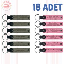 Kül Gri & Pembe, 18’li Set, Kişisel Mesajlı Deri Anahtarlık, Kına Gecesi Davetlilerine Hatıra