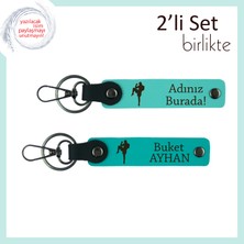 Kickboks Temalı Erkek Arkadaşa Seçkin Hediye, Kişisel Yazılı Deri Anahtarlık, Turkuaz-Koyu Turkuaz