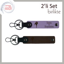 Kız Sporcuya Dövüş Ruhu Yansıtan Hediyelik, Tekvando Temalı Yazı Eklenebilir Anahtarlık, Mor-K Kahve